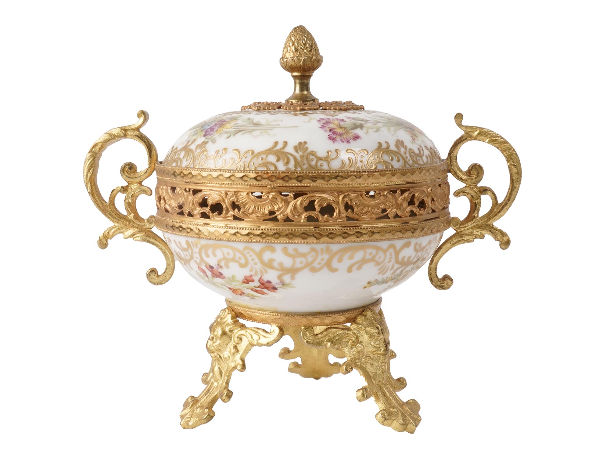 ANTIQUE SEVRES STYLE ORMOLU PORCELAIN CENTERPIECE PIC-2